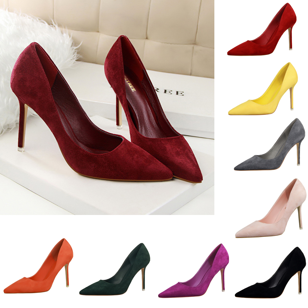 Court Heel Pointed - Sapatos de camurça femininos clássicos, elegantes,