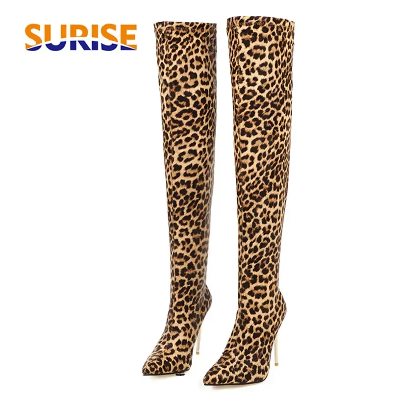Sock Boot Women - Plus size estiramento leopardo sobre o