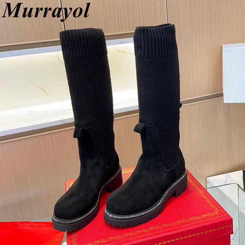 Sock Boot Women - Joelho botas altas outono inverno camurça