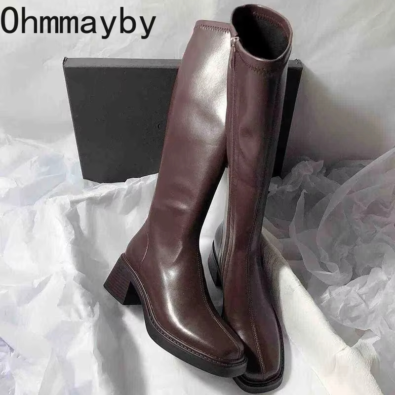 Vintage salto grosso feminino  - Knee High Boots Women avaliação e preço
