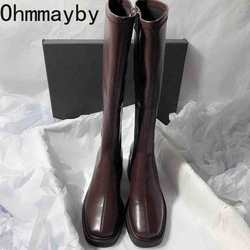 Vintage salto grosso feminino  - Knee High Boots Women avaliação e preço