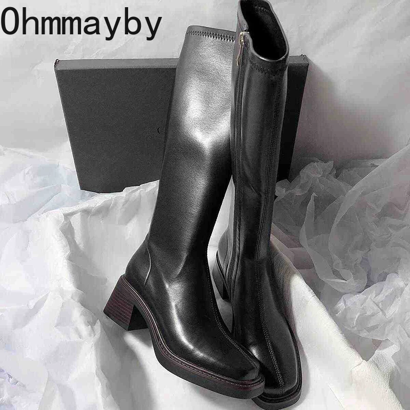 Vintage salto grosso feminino  - Knee High Boots Women avaliação e preço