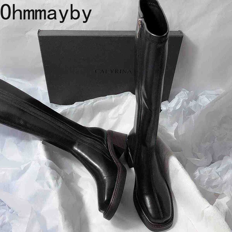 Vintage salto grosso feminino  - Knee High Boots Women avaliação e preço