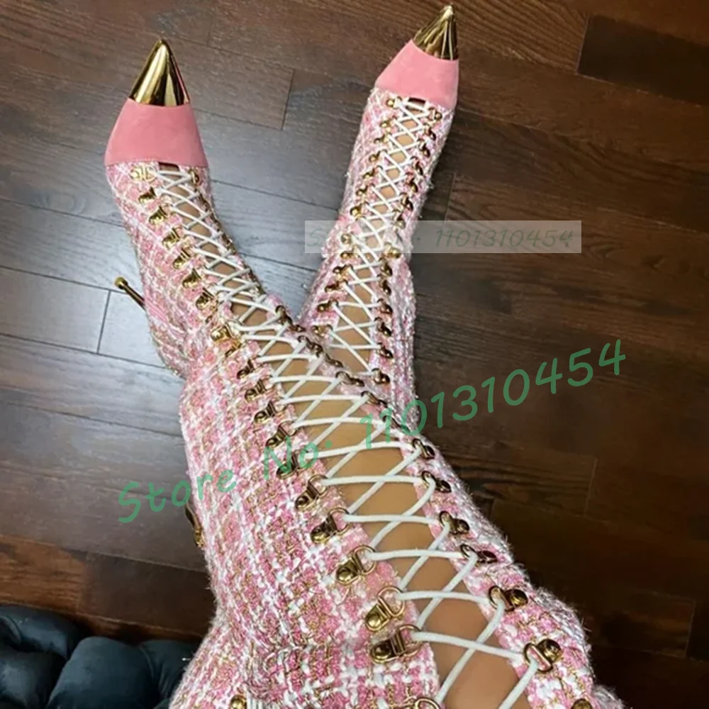 Botas altas ocas xadrez rosa p - Sock Boot Women avaliação e preço